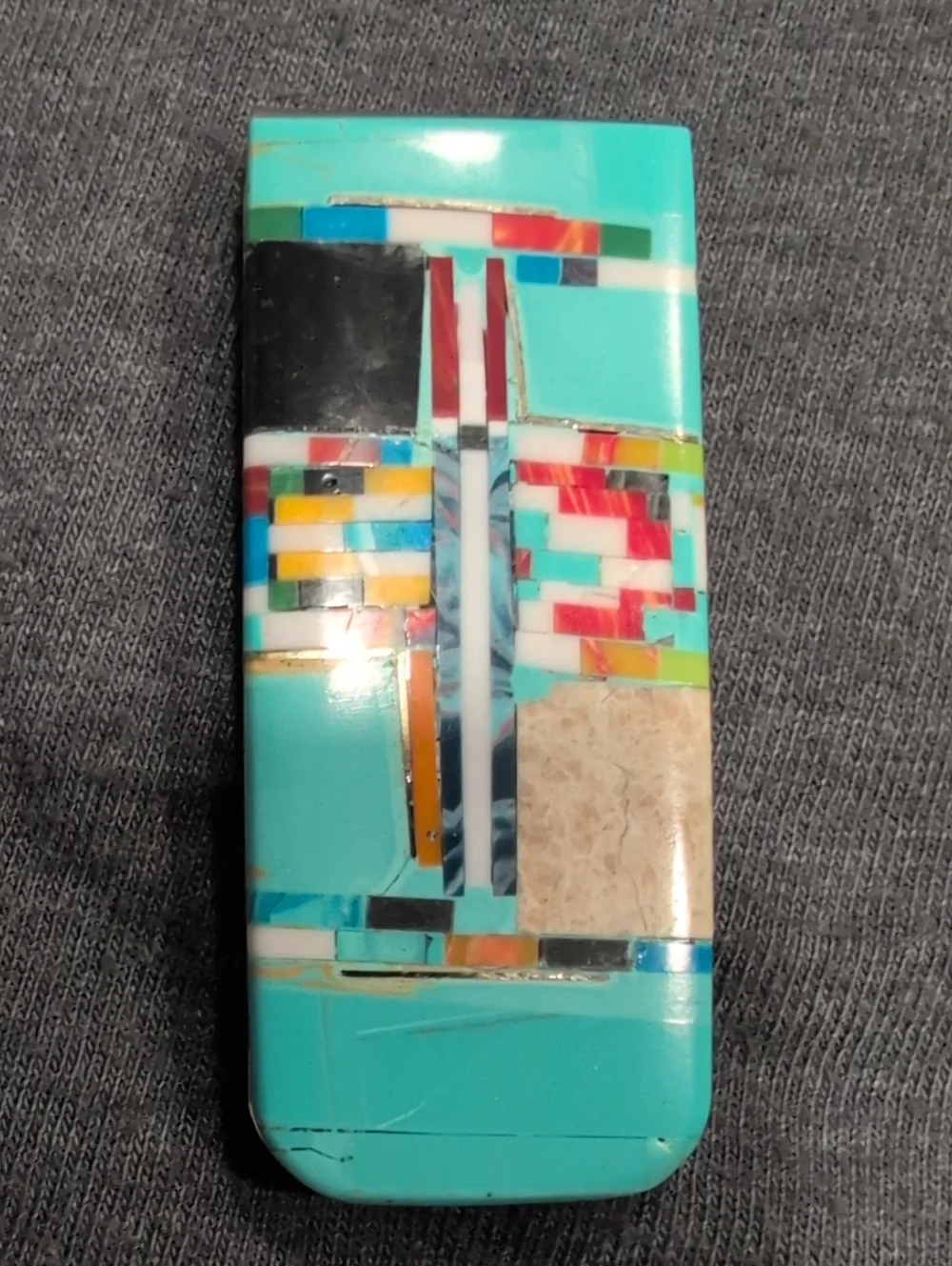 Turquoise Inlay Men's Money Clip - Artisan Multi-Color Design